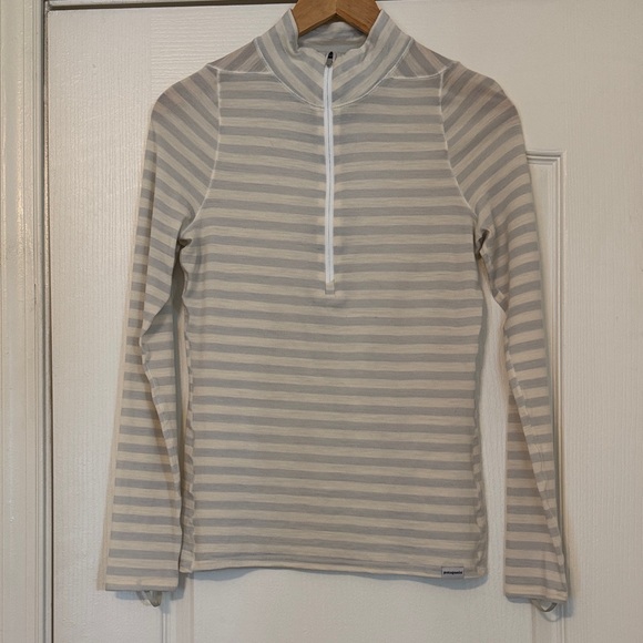 Patagonia Tops - Patagonia Light Blue & Cream Striped Half-Zip Pullover
